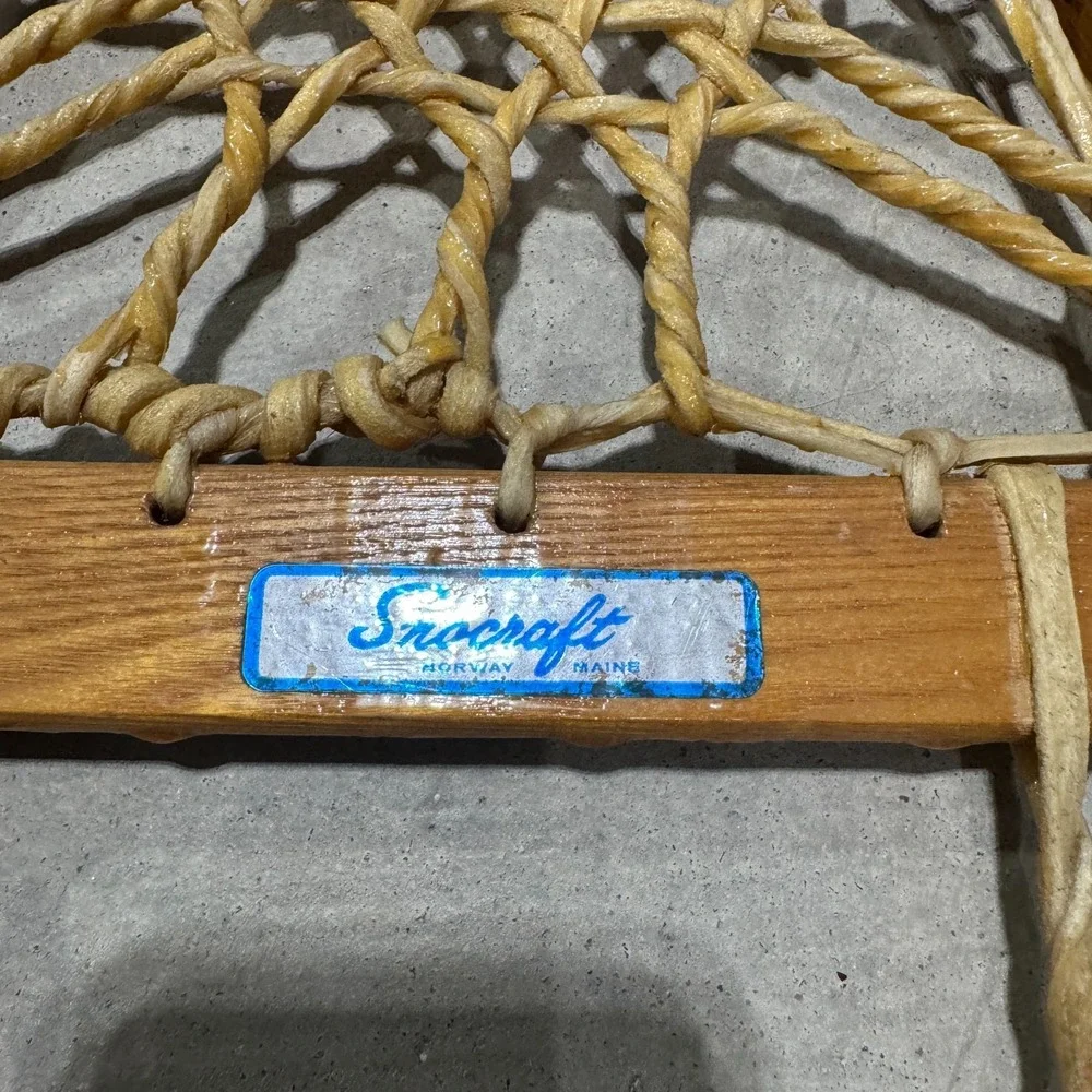 Vintage Pair Snowshoes By Snocraft Norway Maine USA 13x33 Leather w/ Bindings